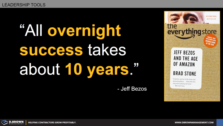 Quote: All overnight success takes about 10 years. Jeff Bezos.