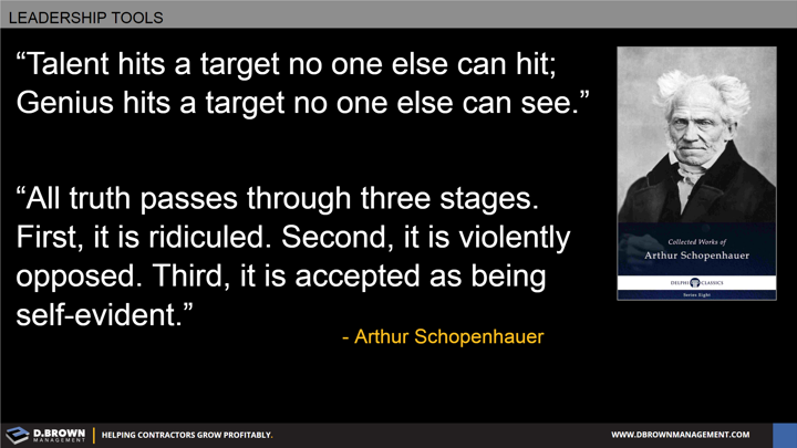 Quote: Talent hits a target no one else can hit; Genius hits a target no one else can see. Arthur Schopenhauer.