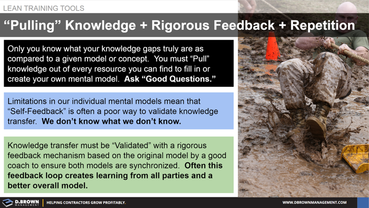 Lean Learning Tools: Pulling Knowledge and Rigorous Feedback and Repetition.