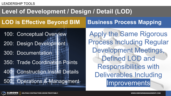 Leadership Tools: Levels of Development Design, and Detail (LOD). 